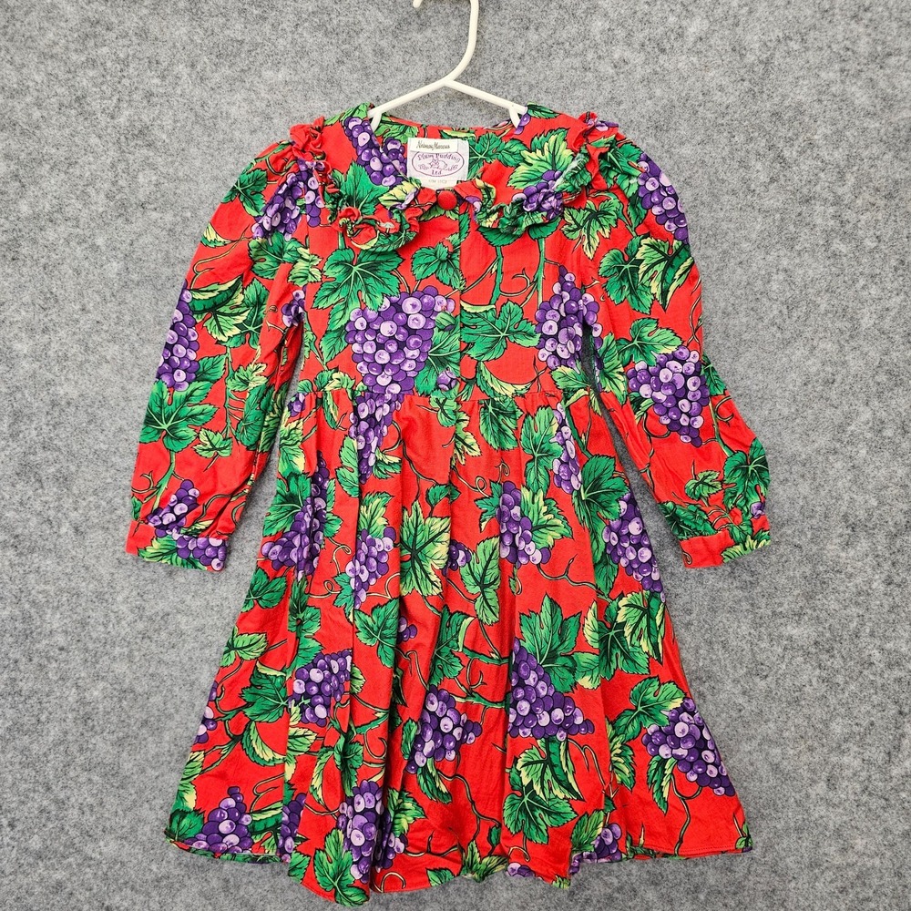 Vintage 80s PLUM‎ PUDDING Dress Girls 4T Red Grape Holiday Cottage NEIMAN MARCUS